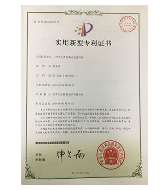 交叉式雙震動(dòng)盆揚(yáng)聲器專(zhuān)利證書(shū)